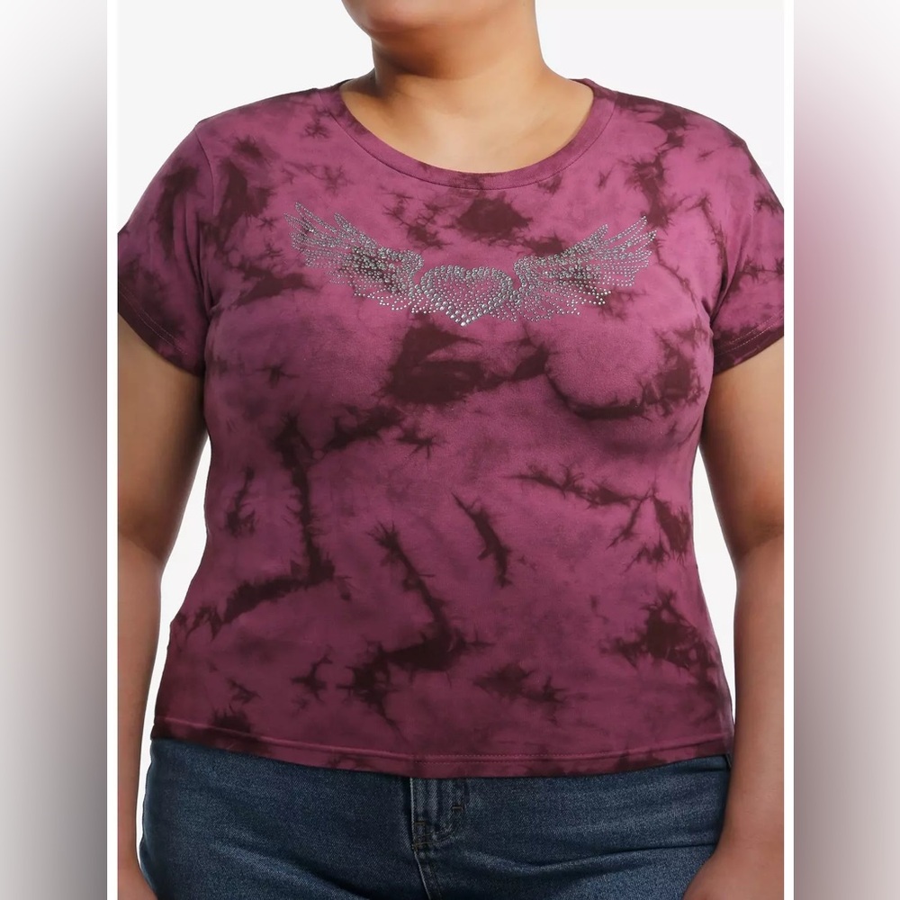 Hot Topic Winged Heart Rhinestone Pink Tie-Dye Girls Baby T-Shirt Plus Size 2